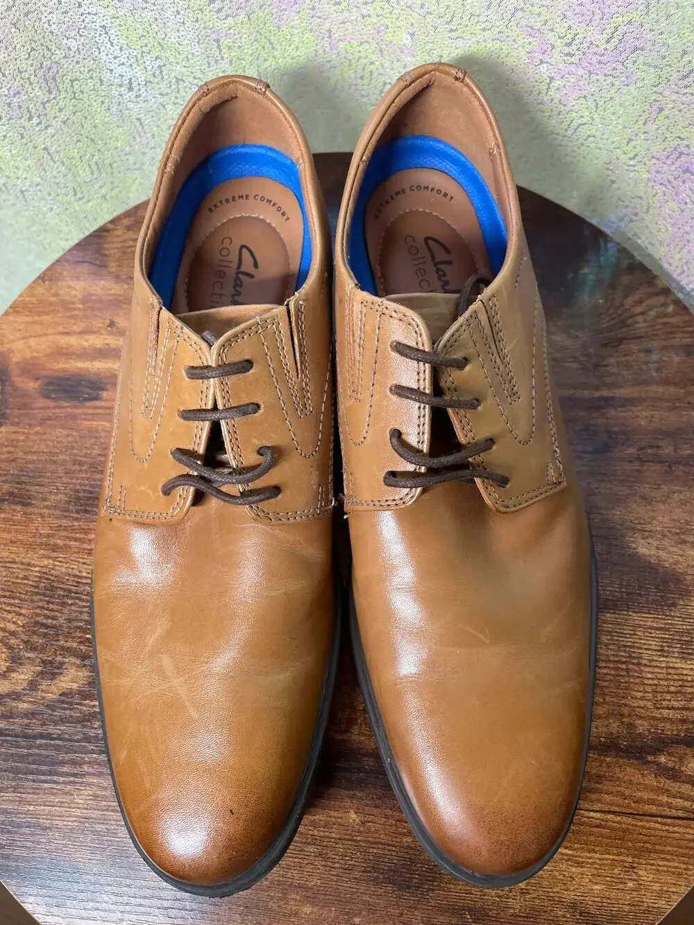 Clarks Whiddon Plain Men's Oxford Shoes 9M 42 Tan Leather Lace-Up Dress Formal